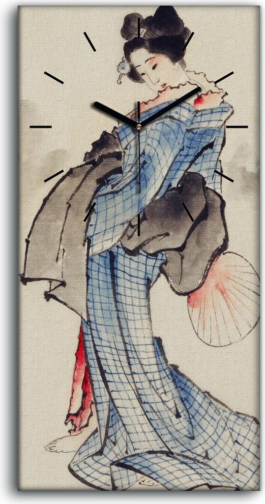 Leinwand Wanduhr Wandkunst Uhr 30x60 Malerei Asiatischer Frauen Kimono Kunst - schwarze Hände