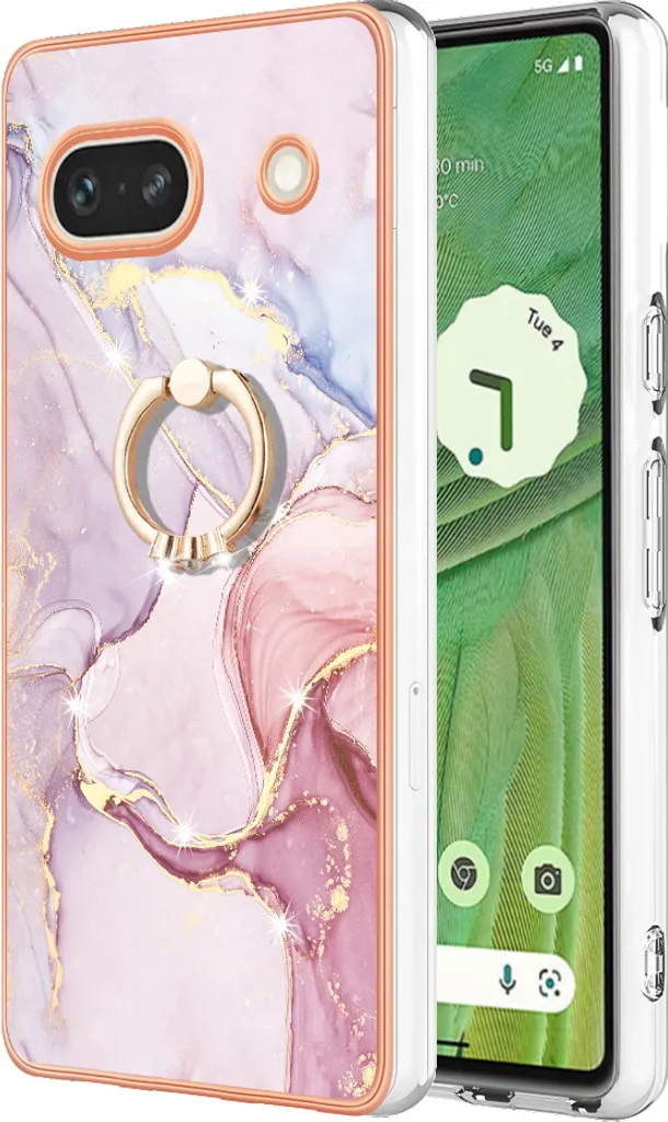 Custodia Marble per Google Pixel 7A, custodia protettiva in silicone TPU con supporto ad anello Grigio