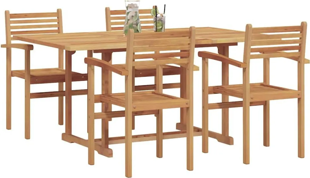 Mobilier de Terrasse en Bois Massif d'Acacia - Ensemble Table et Chaises