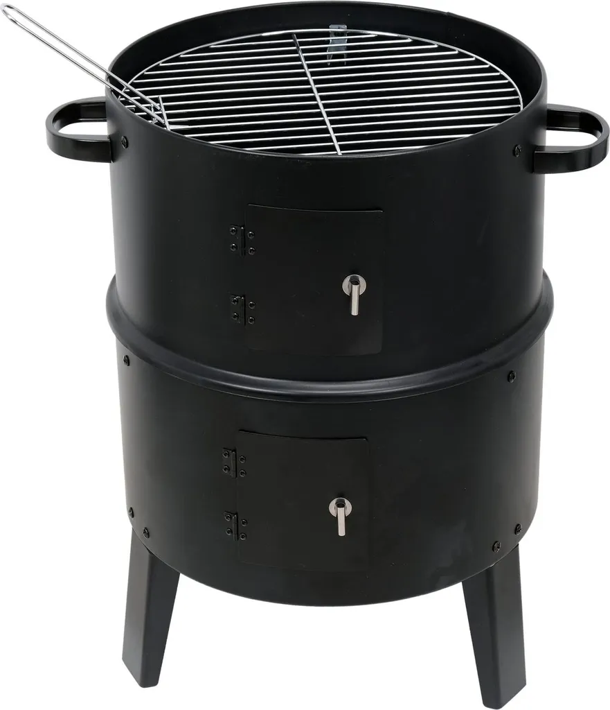 Fumoir Rond 51 x 42 x 80 cm en Acier Noir - Barbecue et Fumage Mixte