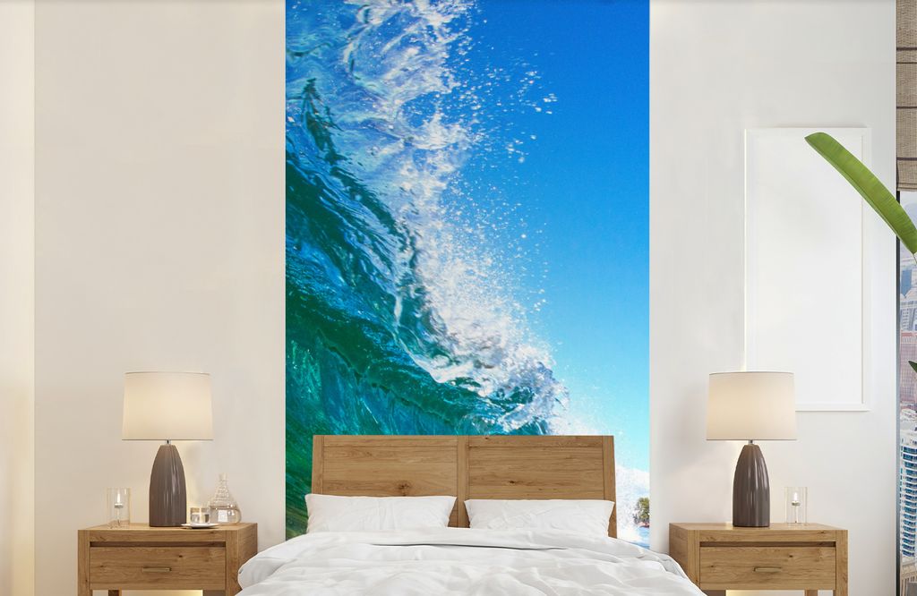 MuchoWow Fototapete für Wohnzimmer oder Schlafzimmer Wandtapete Vinyl Motivtapete Nahaufnahme einer Welle, die sich vor der Küste von Hawaii br...