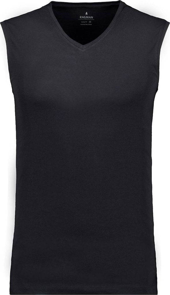 RAGMAN Herren TankTop Doppelpack Sleeveless V-Neck Body Jersey Schwarz S