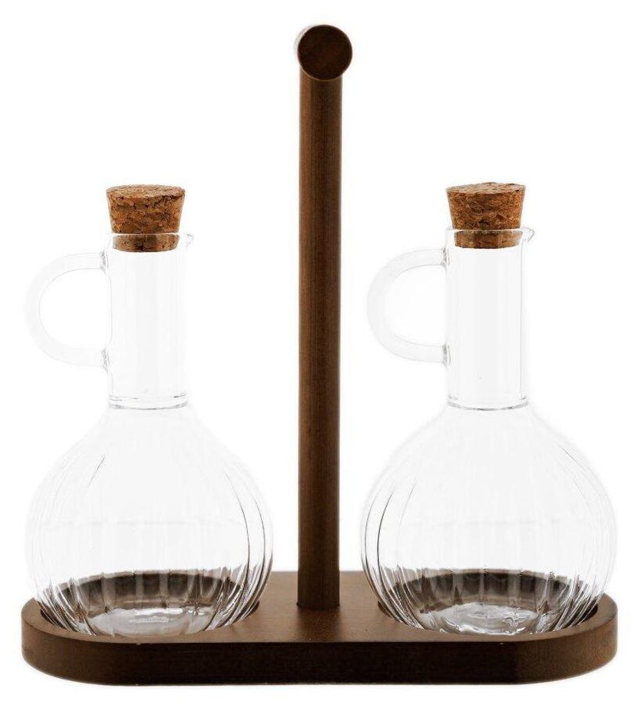 Elegantes Öl- & Essigspender Set mit Holzständer - 320 ml Produktbild 