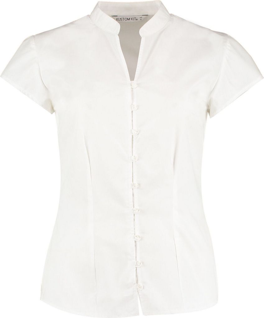 Kustom Kit - "Continental" Bluse V-Ausschnitt für Damen Kurze Ärmel PC6341 (40 DE) (Weiß)