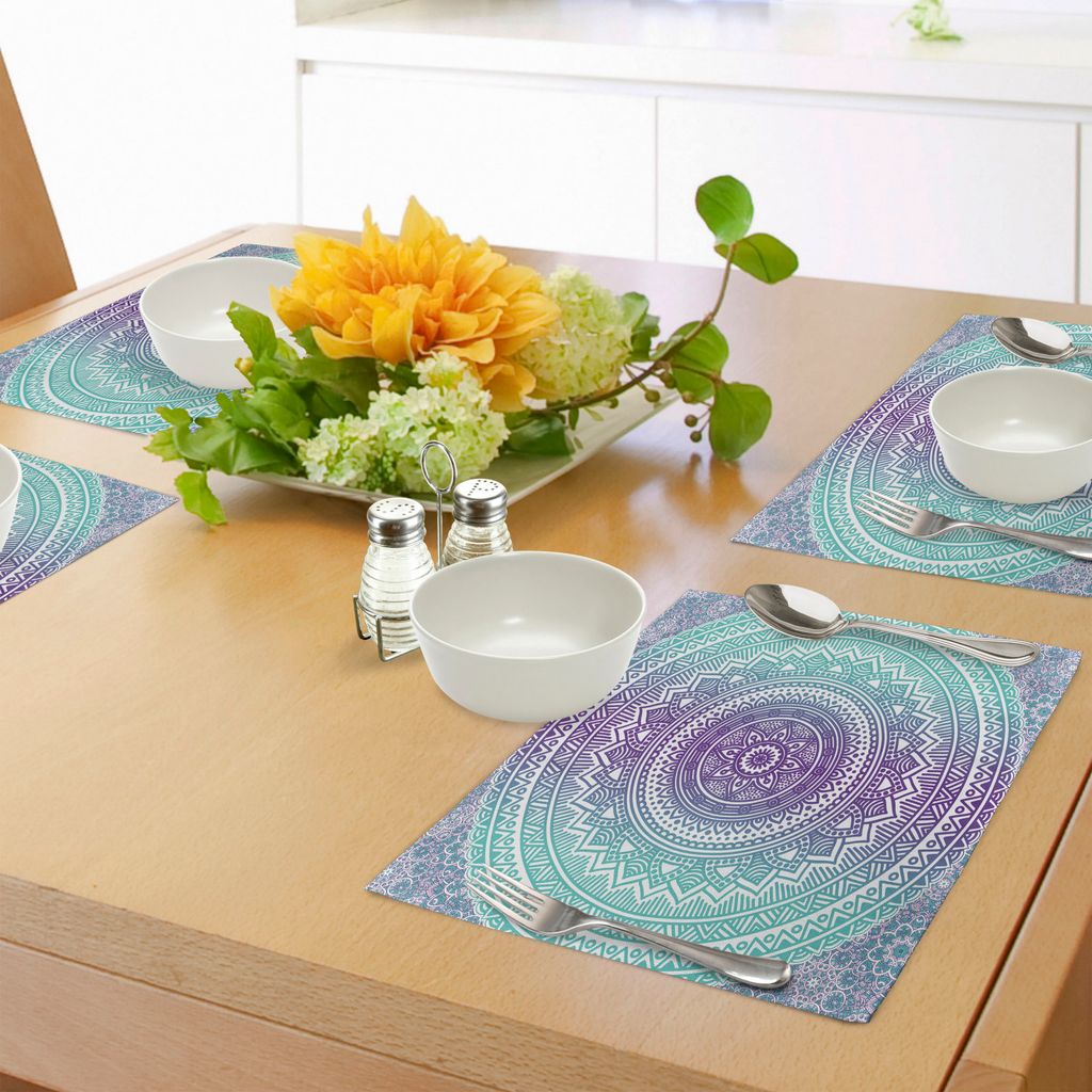ABAKUHAUS Blau und Lila Platzmatten, Mandala Ombre östlichen mystischen abstrakte alte Mode böhmischen Native Cosmos Art, Tiscjdeco aus Farbfeste...