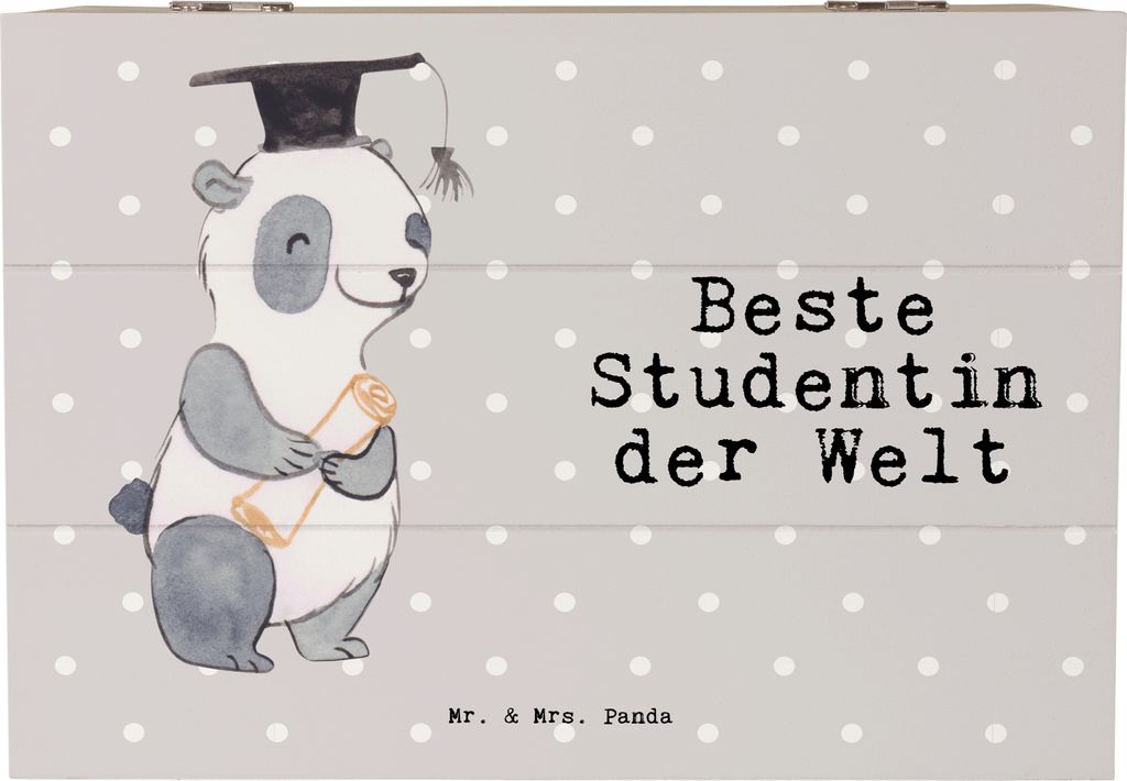 Mr. & Mrs. Panda Box Pinguin Beste Studentin der Welt 22 x 15 cm - Grau Pastell - Geschenk, Universität, Alumni, Witzig, Spaß, Truhe, Tochter, Ge...
