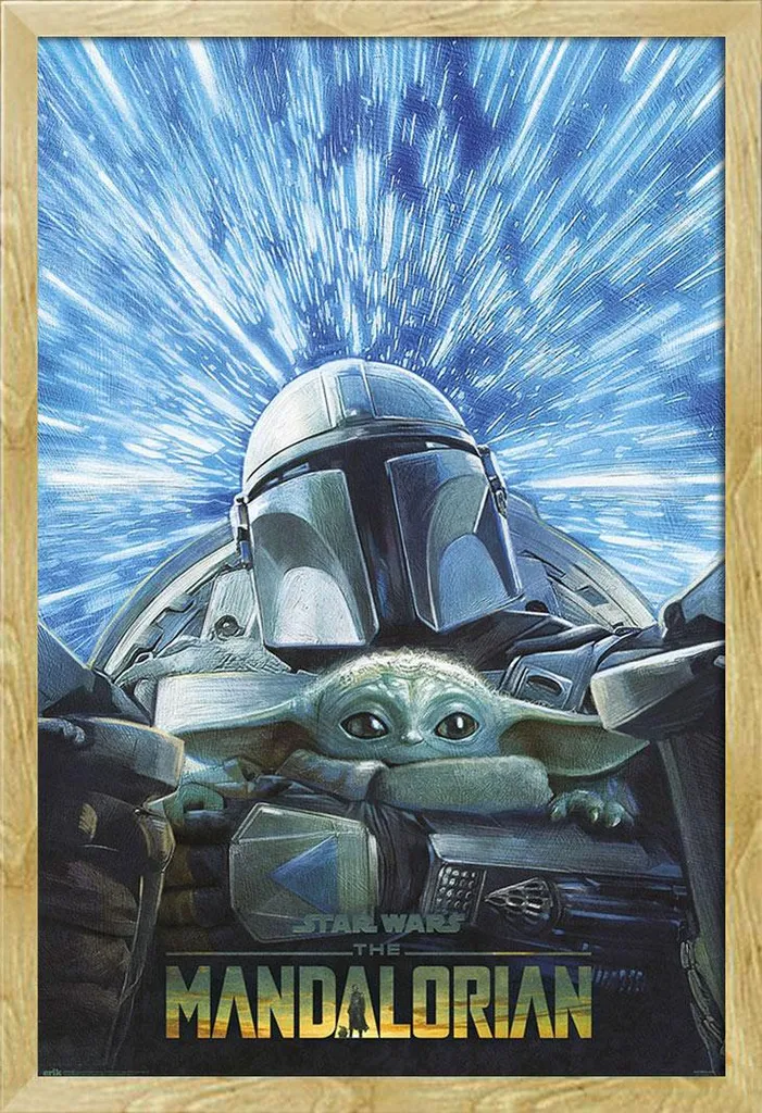 Star Wars - Poster - Il Mandaloriano - Iperspazio + cornice rimovibile, Shinsuke® Maxi MDF faggio, vetro acrilico