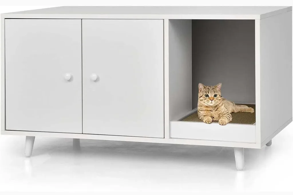 Meuble cache-litière pour salon et table de nuit chat 90x50 cm blanc