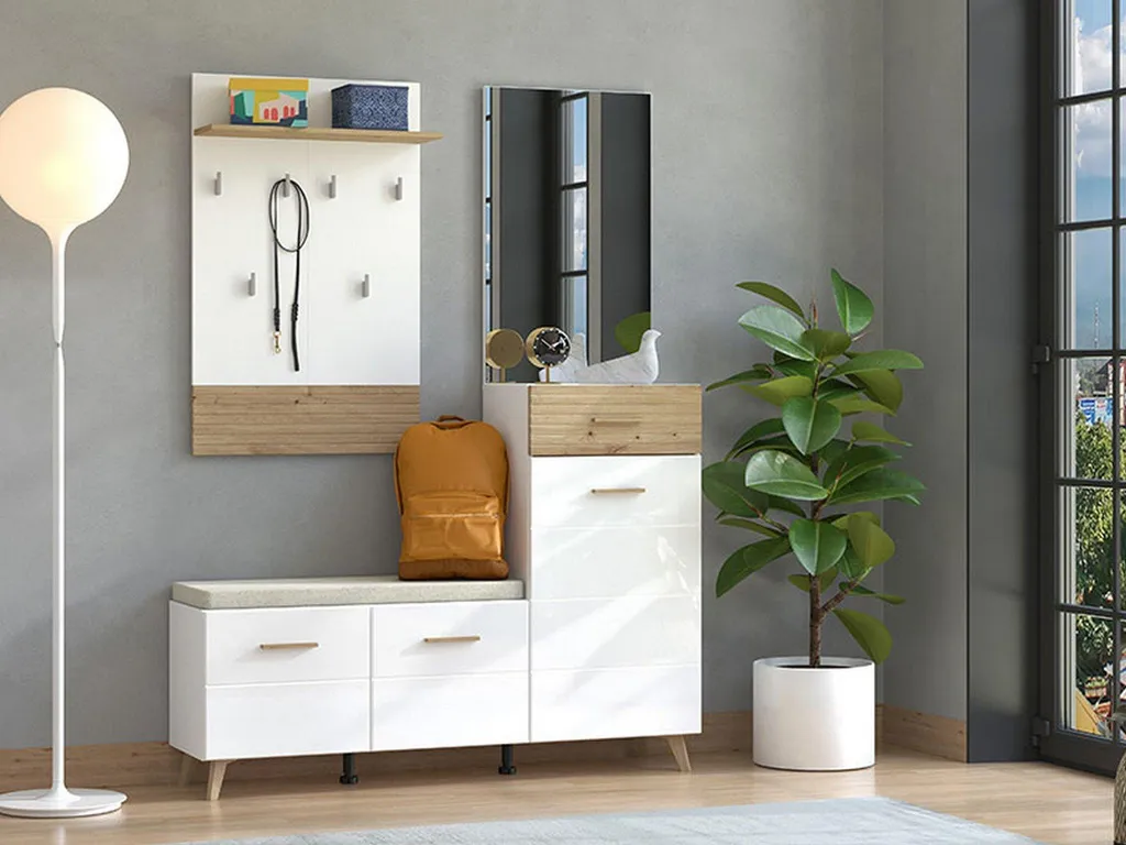 Aménager une entrée organisée : Meuble Longa Blanc Mat avec Miroir - 2