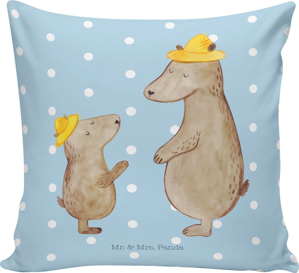 Mr. & Mrs. Panda kuschelkissen 40x40 Bären mit Hut - Blau Pastell - Geschenk, Vater, Kissen, Family, Vatertag, Familie, Opa, Sofakissen, Lounge, b...