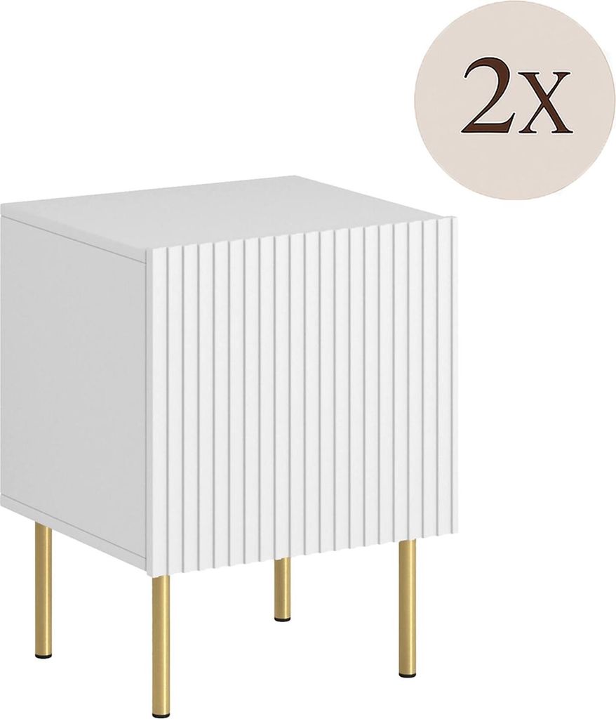 Dmora Nachtkommode Farini 44,5x40x51h cm Weiß, ein Regal, eine Tür