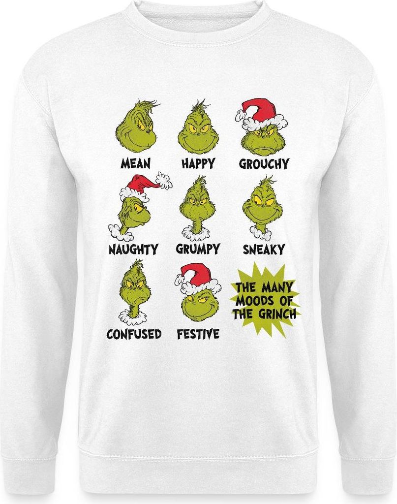 Spreadshirt Der Grinch Moods Of The Grinch Stimmungen Uni Pullover, XXL, Weiß