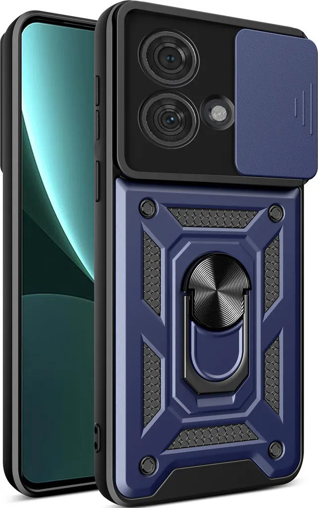 Custodia per Motorola Edge 40 Neo con anello supporto supporto slitta fotocamera protezione TPU PC Hybrid Custodia per cellulare blu