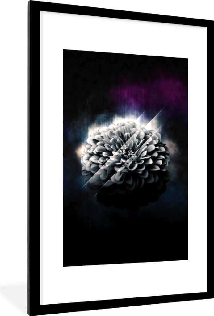 MuchoWow MuchoWow Gerahmtes Poster Blume - Licht - Schwarz 60x90 cm - Poster mit zchwarzem Bilderrahmen - Dekoration - Wandposter Wohnzimmer - ...