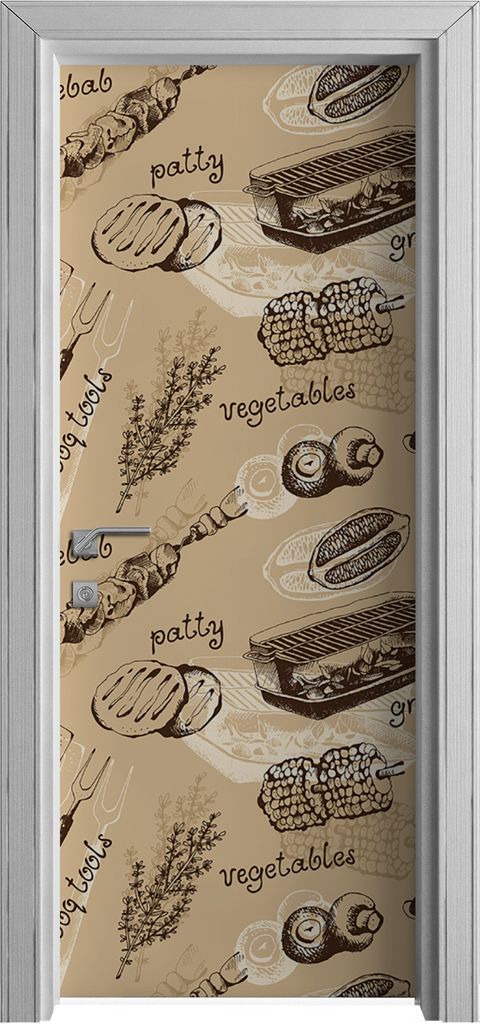Tür Selbstklebende 80x210 cm Türfolie Türtapete Klebefolie - Barbecue Essen
