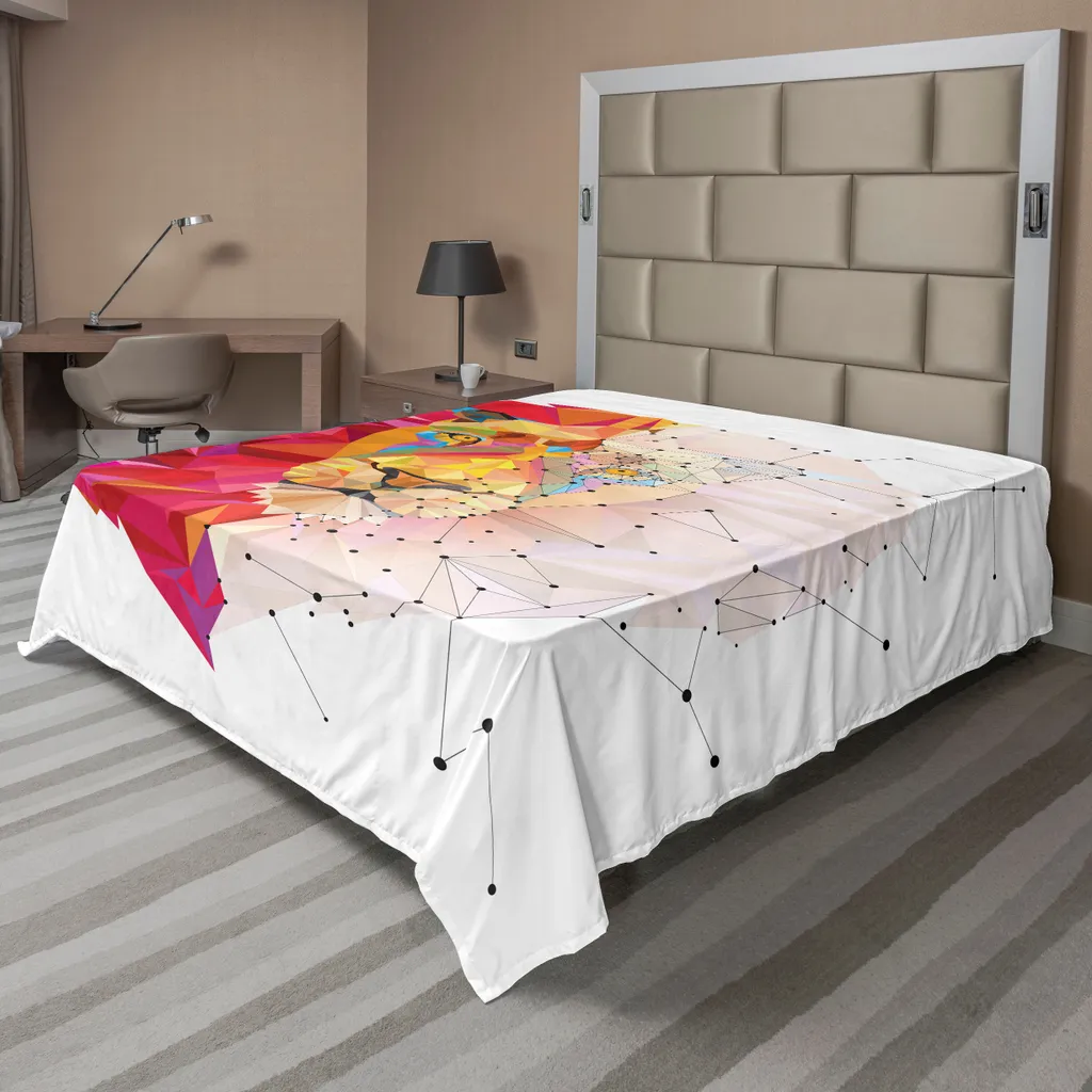 ABAKUHAUS Lenzuolo geometrico, testa di leone Arte Grafica geometrica Triangolo digitale Arcobaleno Retrò, morbido e confortevole lenzuolo superiore per un letto decorativo 1 pezzo 266 cm x 260 cm, bianco rosa arancione