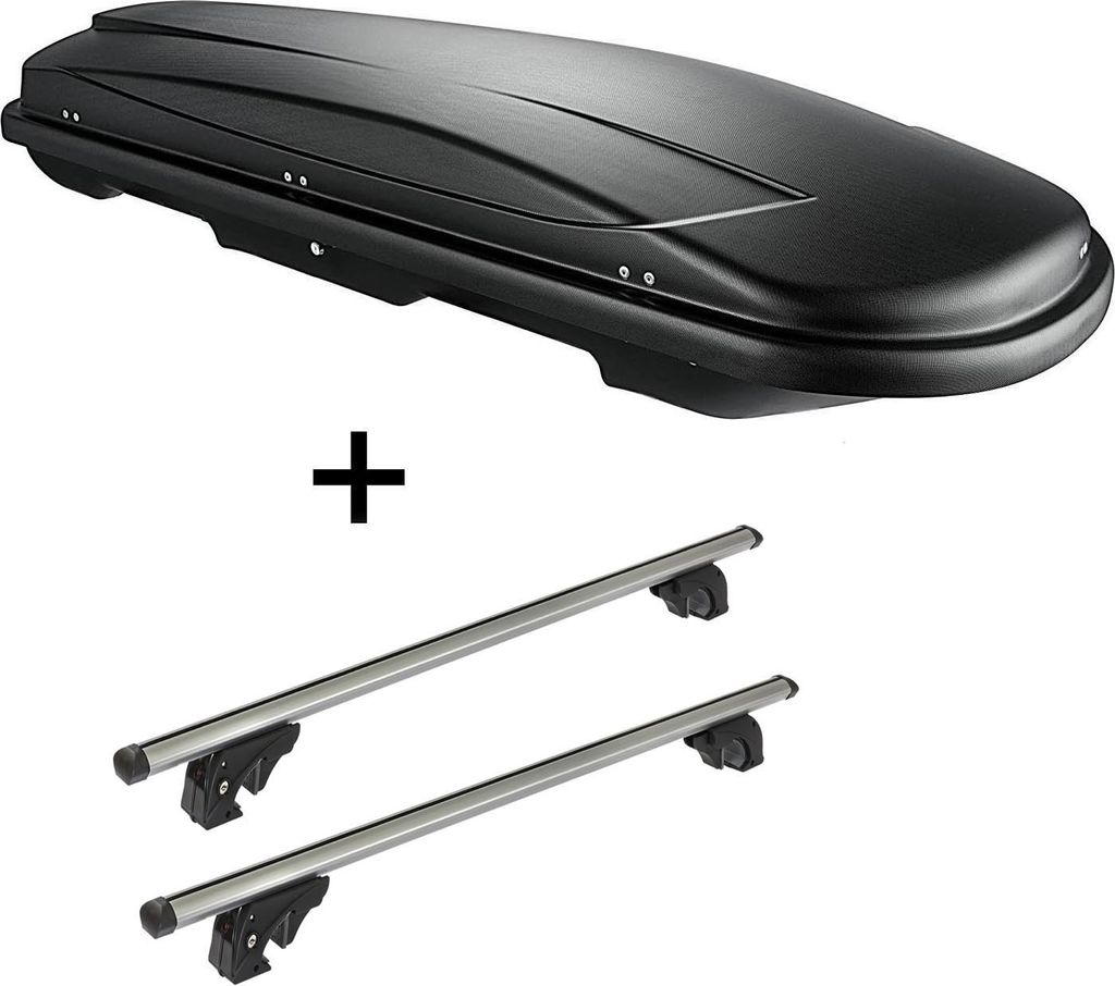 Dachbox VDPJUXT500 500Ltr abschließbar schwarz + Dachträger/Relingträger VDP LION1 kompatibel mit für Mercedes E Station Wagon (S210) (5 Türer...