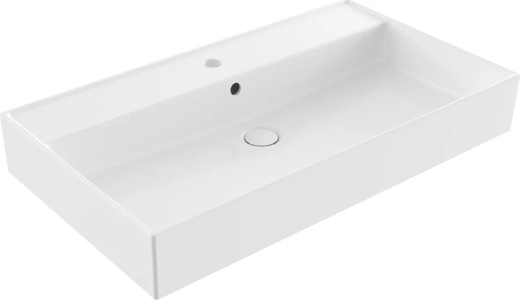 Lavabo Blanc 80 cm SAT EDGY - Finition Céramique Haute Qualité Rectangulaire