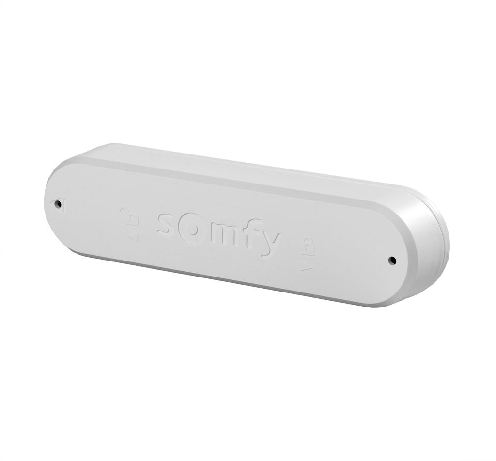 A white Somfy Eolis 3D Wirefree io Funk Windsensor is shown against a white background.