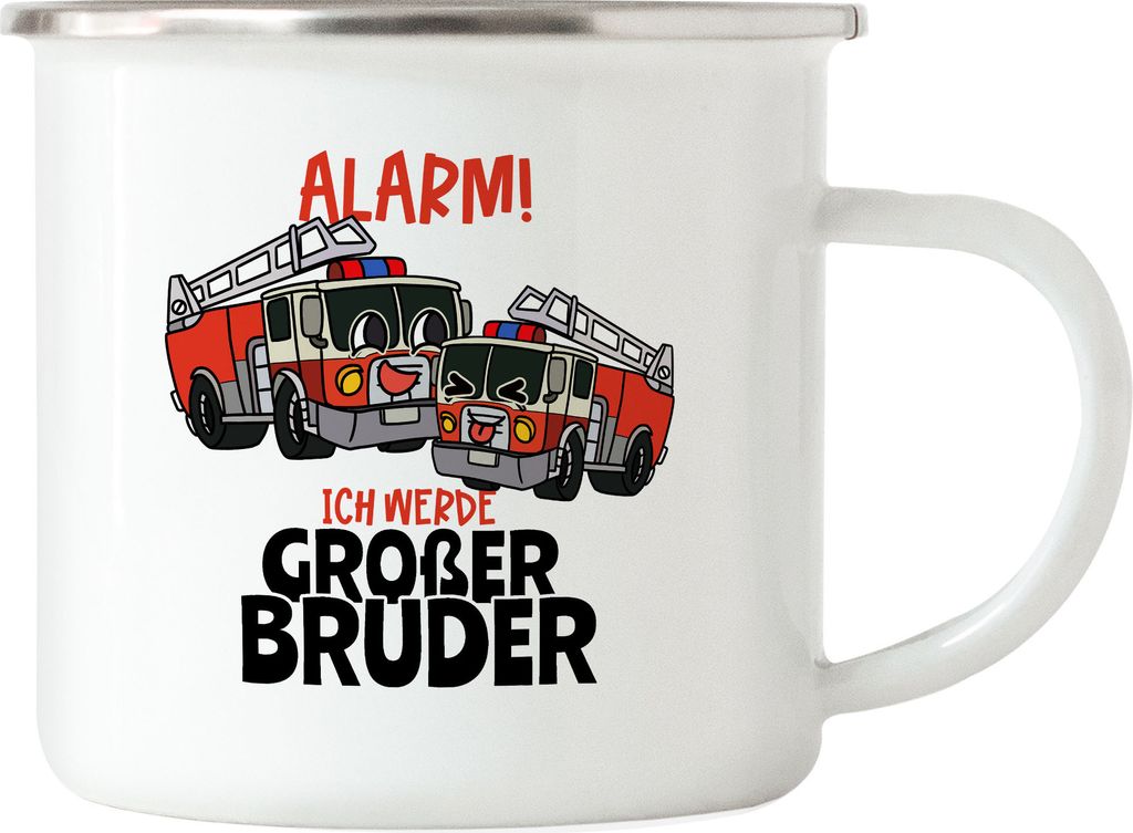 Ich Werde Großer Bruder Emaille Tasse Ankündigung Schwangerschaft Feuerwehr-Auto Alarm Babynews