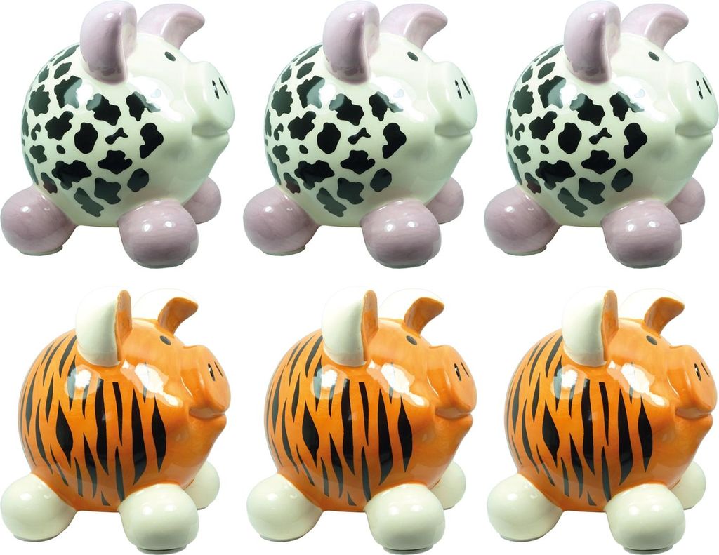Sparschwein klein, 6 Stück 2 Tiermotive