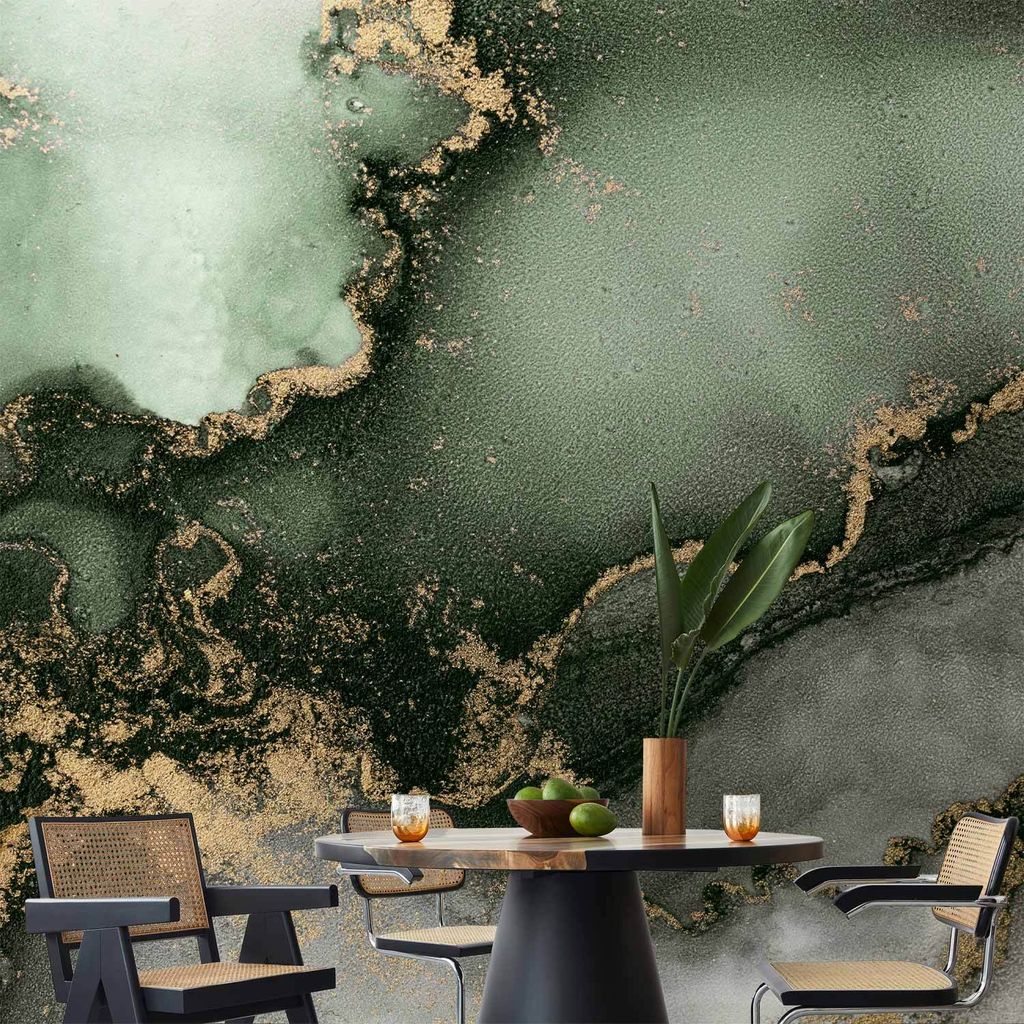 Vlies Fototapete - Green Watercolour - Abstraction Inspired by Marble Structure 450x315 cm Muster f-B-10090-a-a