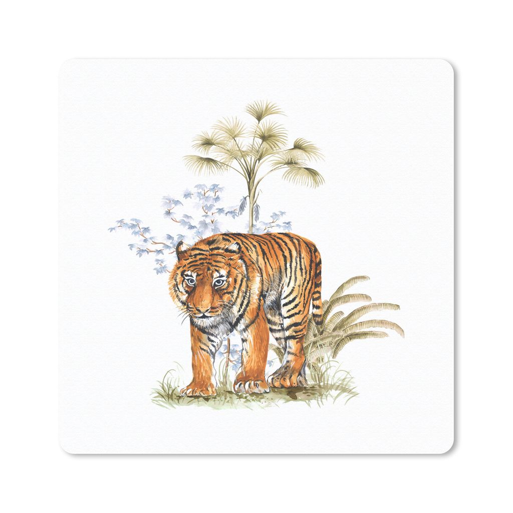 MuchoWow Mauspad Mousepad Tiger - Pflanzen - Bild 20x20 cm - Mousepads - Maus Mat - Pad - Mausunterlage - Desk Mat - Bureauartikeln
