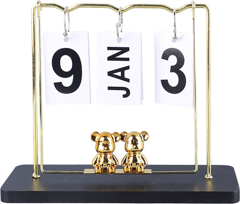 Bär Holz-Metall-Flip-Kalender, täglich, wiederverwendbar, ewiger Desktop für Büro, Schlafsaal, Black Swing