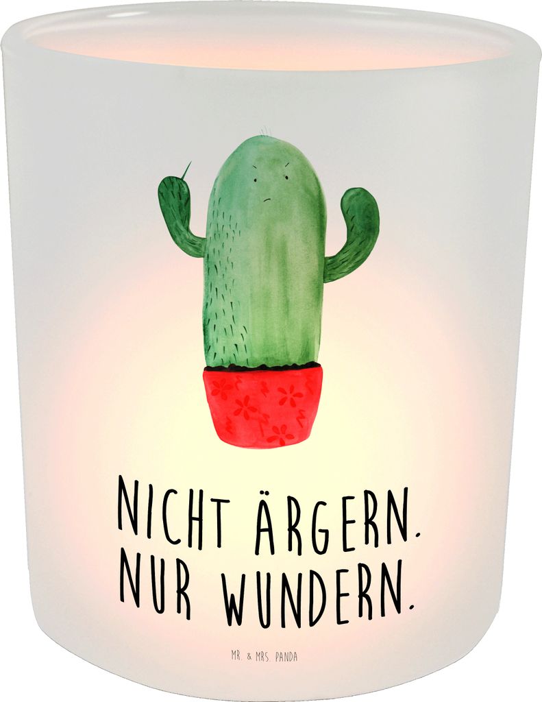 Mr. & Mrs. Panda Teelichthalter Glas Kaktus Wut - Transparent - Geschenk, Chefin, Kerzenhalter, Kollegin, Kakteen, Büro, Windlicht aus, Kollege, ...