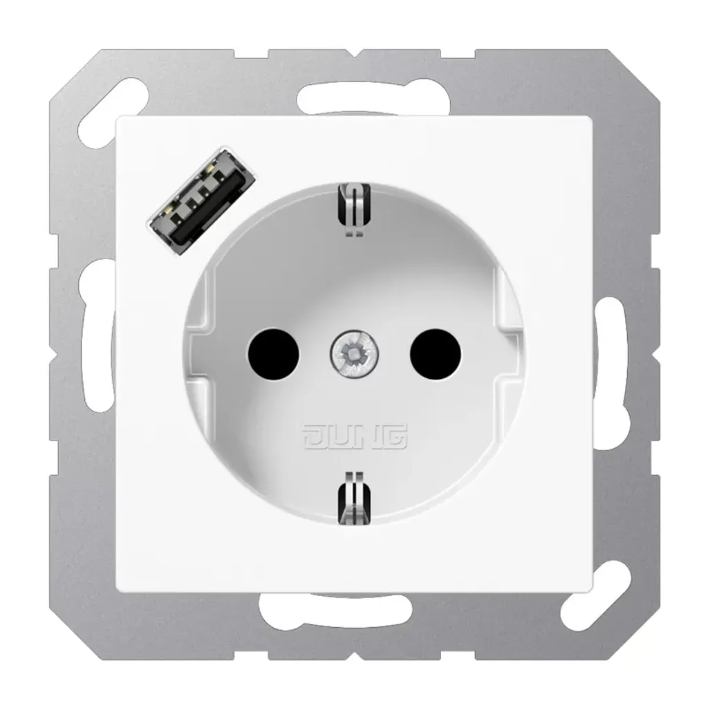 Prise de courant avec USB type A intégrée Jung A1520-18AWW Blanc Alpin
