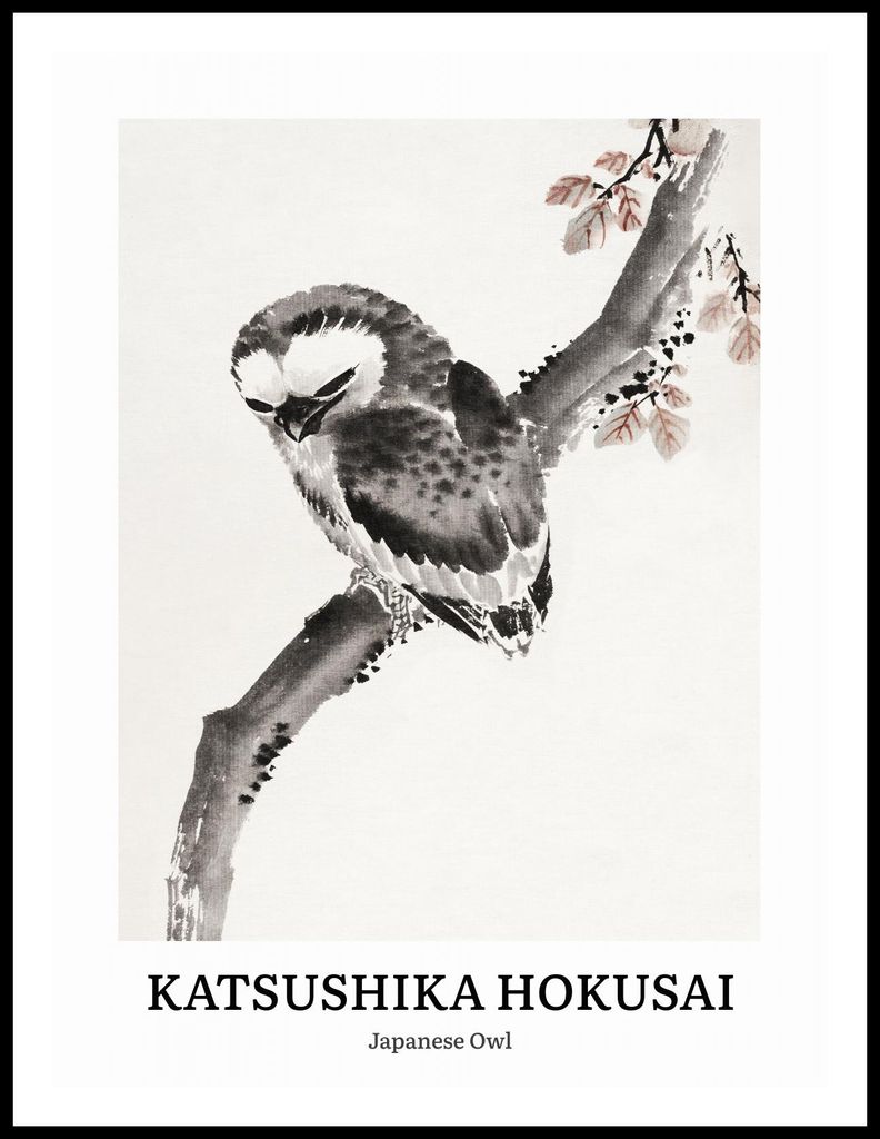 Plakat 60x80cm Design Japanische Eule, Hokusai Vintage für das Wohnzimmer
