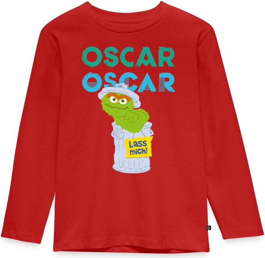 Spreadshirt Sesamstraße Oscar In der Tonne Lass Mich Kinder Premium Langarmshirt, 110/116 (4 Jahre), Rot