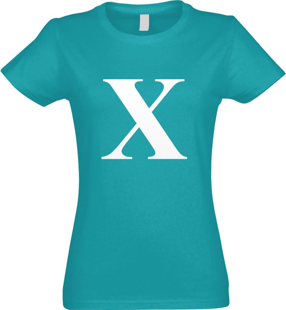 Kiwistar - T-Shirt tailliert - Damen - türkis - Buchstabe X - Alphabet - mit Motiv Bedruckt - Funshirt Design - Sport - Freizeit - Damen - XXL