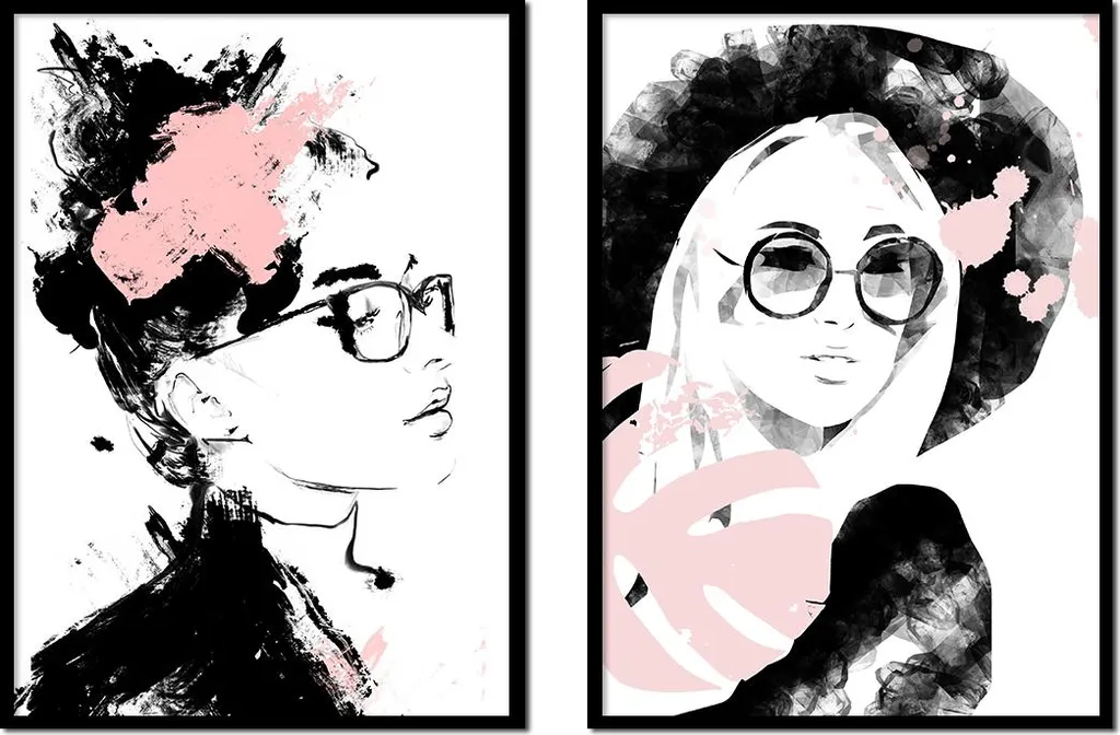Habillez vos murs : lot de 2 tableaux visages de femmes cadrés 53x73 cm