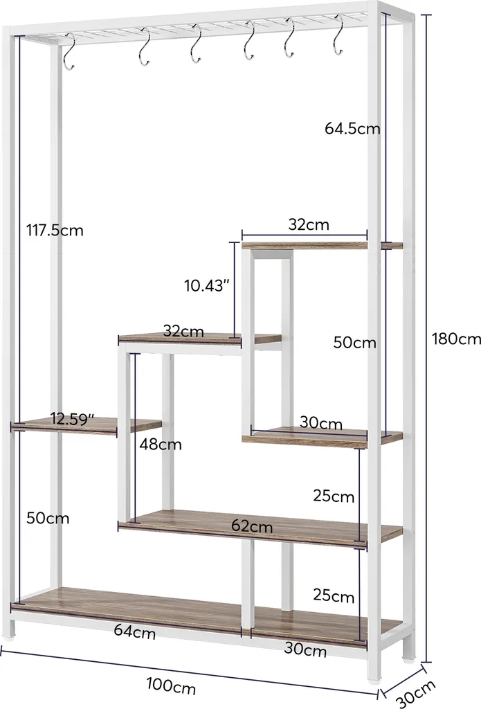 Support plantes vertical 180 cm avec crochets de suspension amovibles