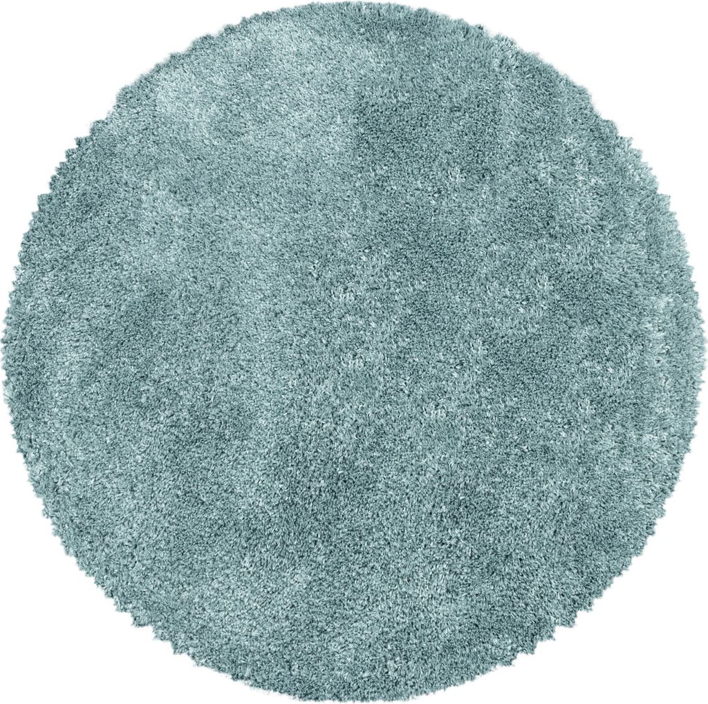 Shaggy Teppich Uni Kuschelig Waschbar Strapazierfähig | Rund Blau 160x160 cm Schlafzimmer Fußbodenheizung geeignet | SALZACH – Kadima Design