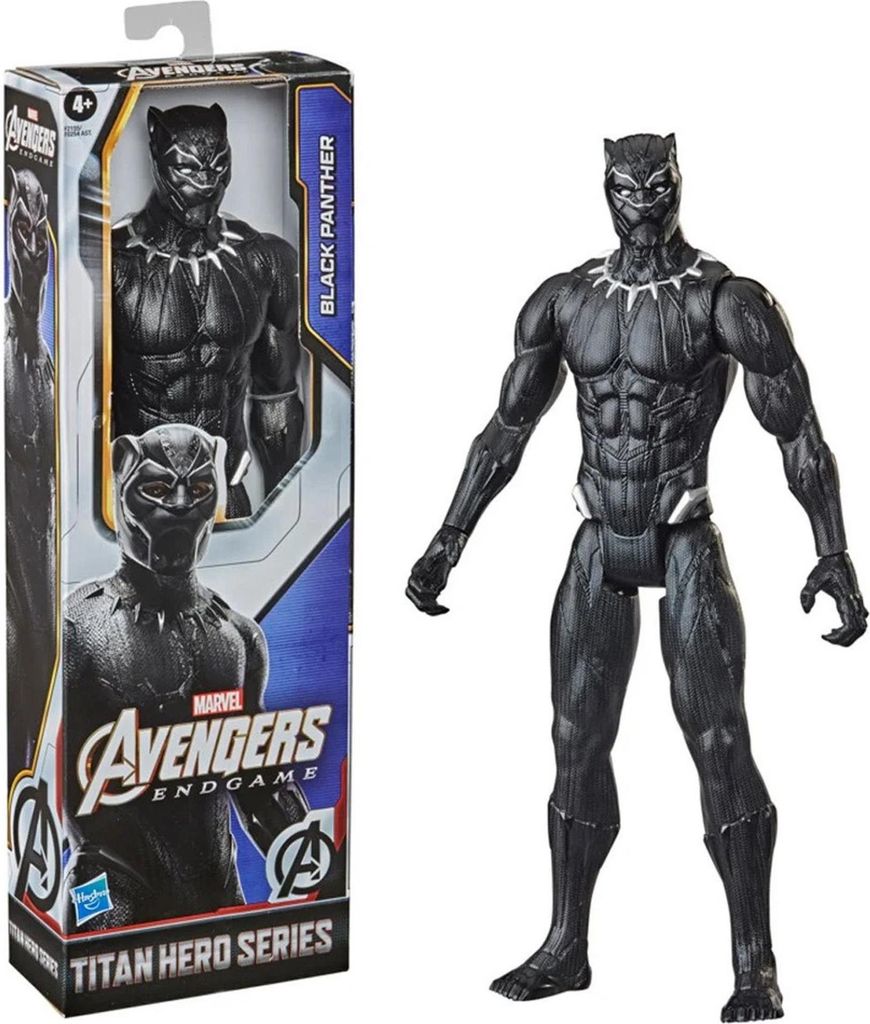 A Black Panther action figure is shown next to its packaging.