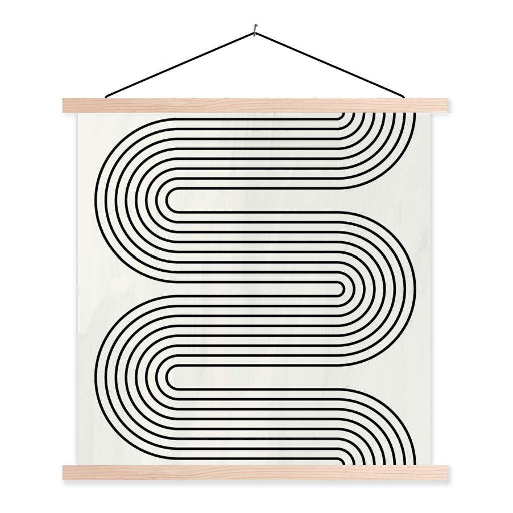 MuchoWow Textilposter Linie - Taupe - Abstrakt - Schwarz 60x60 cm mit holzfarbenen Rahmen - Wanddekoration