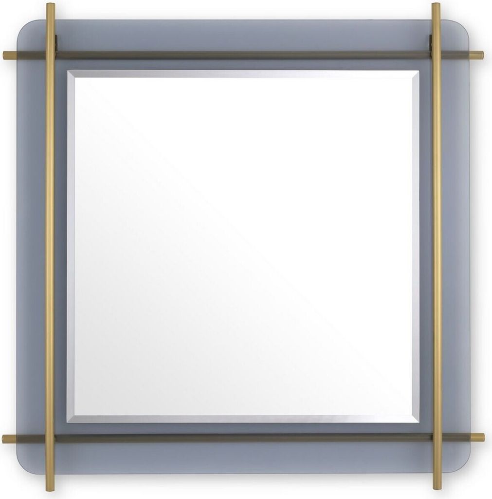 Casa Padrino Luxus Spiegel Messingfarben / Grau 85,5 x 5 x H. 85,5 cm - Quadratischer Wandspiegel mit grau getöntem Glasrand und Edelstahl Stangen...