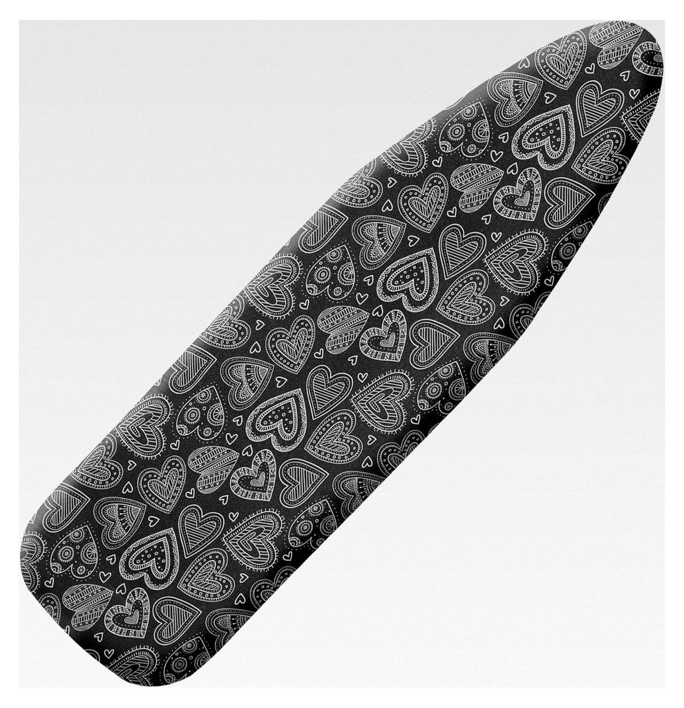 Premium Bügelbrettbezug für schnelles und einfaches Bügeln, geeignet für Dampfbügeleisen, Schwarzes Herz, 38-45cm x 120-125cm (Größe XL)