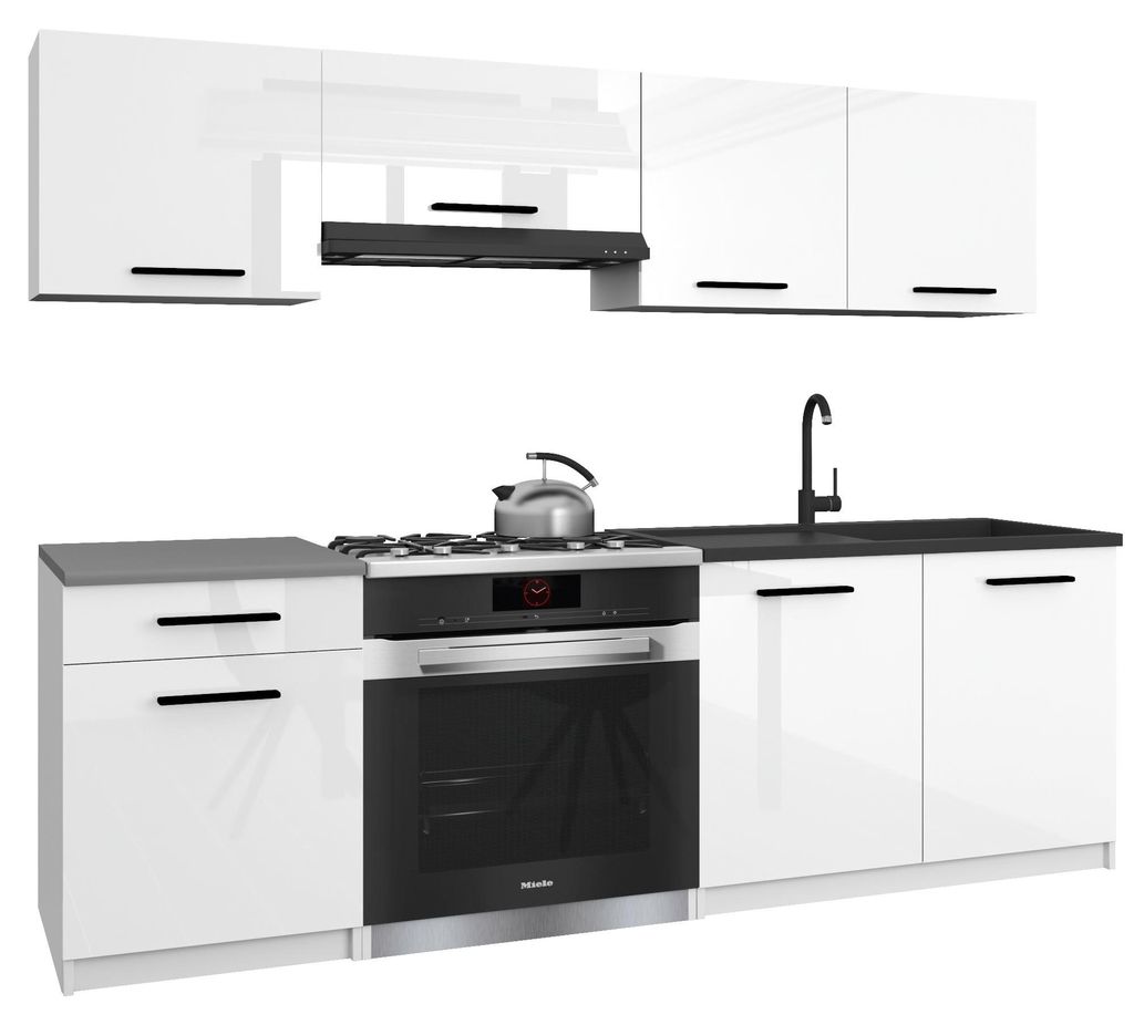 Belini Moderne Küchenzeile Küchenblock ITALIA 1 - Küchenmöbel 180cm Weiß Hochglanz - Einbauküche mit Hängeschränke, Unterschränke & Arbeit...