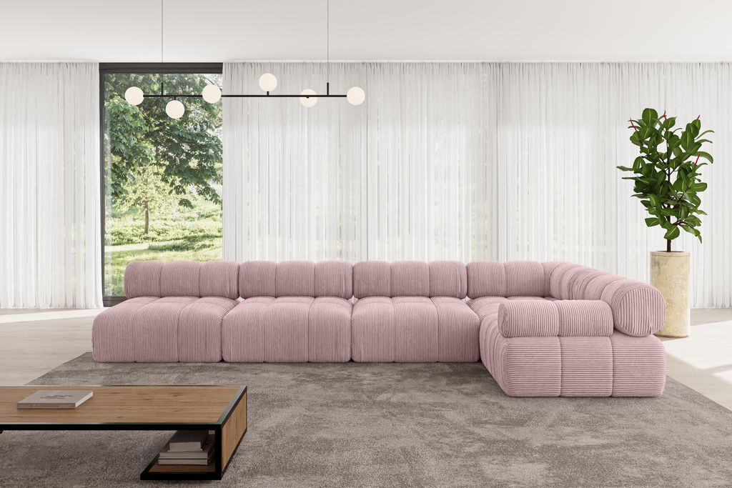 ALTDECOR Modulares Sofa Ecksofa in L-Form - Mende-L3 - 380x190x70 cm Rosa Corner modular Sofa Eckcouch Couch Wohnlandschaft Cauchsofa Polstersofa