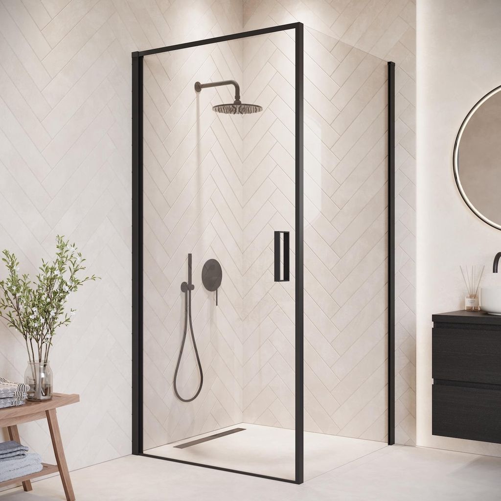 Badplaats Duschkabine Alava 90x90cm Schwarz - Duschabtrennung mit Drehtür, 6mm ESG Sicherheitsglas und Nano-Coating