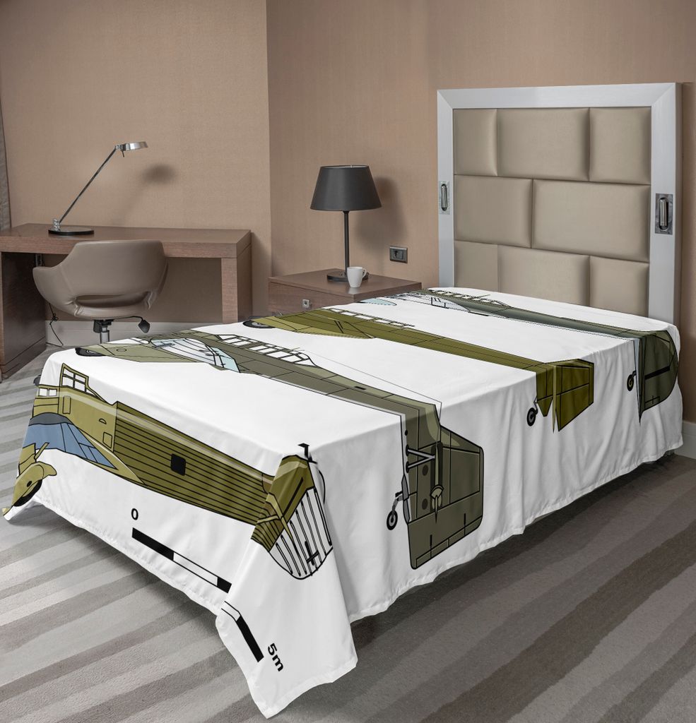 ABAKUHAUS Flugzeug Bettlaken, 30Er Jahre Stil Tauchbomber In Camouflage Farben Historisches Airshow Planes Design, weiches bequemes oberes Bettlake...