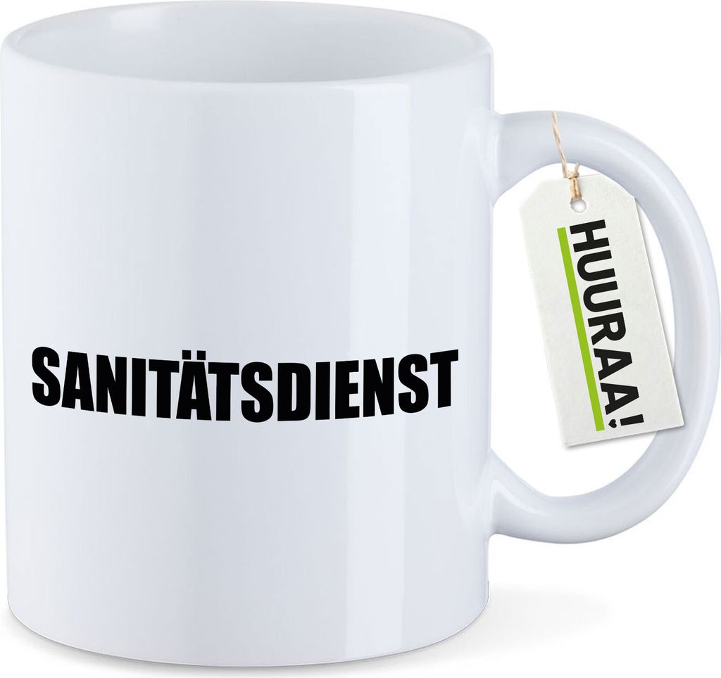 Huuraa Kaffeetasse Sanitätsdienst Schriftzug 330ml Weiß Keramik Kaffeebecher Geschenkidee