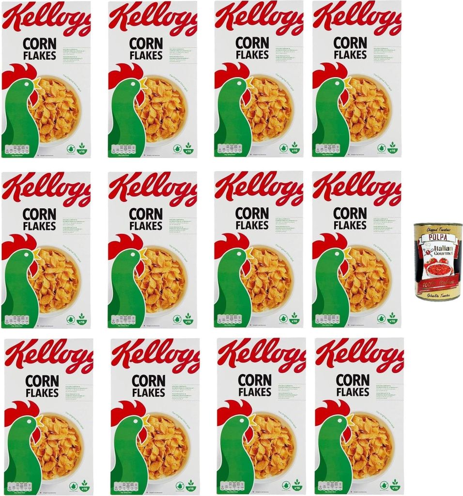 Corn Flakes Knusprige goldene und leckere ohne Palmöl ohne Farbstoffe ohne künstliche Aromen, FRÜHSTÜCKS CEREALIEN, 12x 500g + Italian Gourmet ...