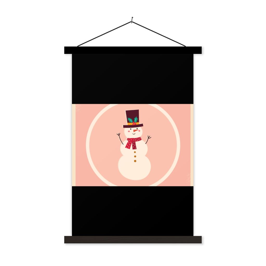 MuchoWow Textilposter Schneemann - Zitate - Weihnachten - Frohe Weihnachten - Rosa - Winter 60x90 cm mit schwarzem Rahmen - Poster Wohnzimmer