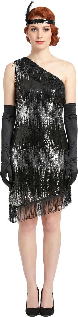 Schwarz-silbernes 20er Jahre-Kostüm für Damen M / L Produktbild 