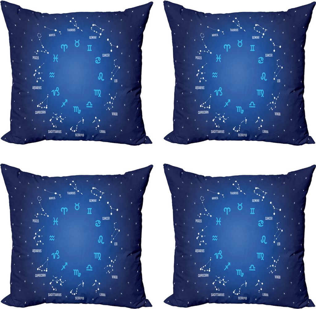 ABAKUHAUS Tierkreis Kissenbezug Set (4 Stück), Horoscope Night Star, Moderner Doppelseitiger Digitaldruck, 40 cm x 40 cm, Mehrfarbig