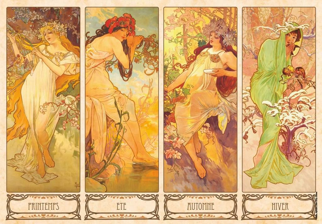 D-Toys Puzzle Alphonse Mucha Kunst 1000 Teile - Jahreszeiten